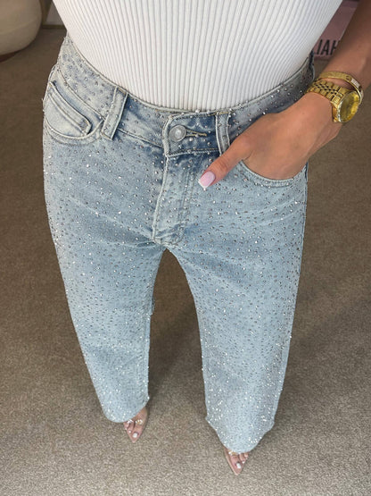 Dora – Jeans Donna Vita Alta Blu Scuro con Dettagli Brillanti