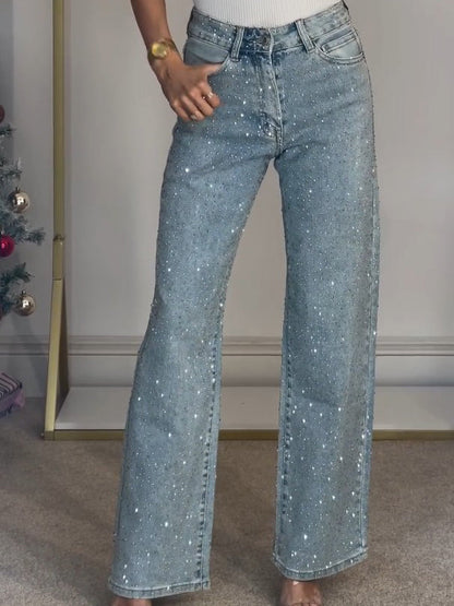 Dora – Jeans Donna Vita Alta Blu Scuro con Dettagli Brillanti