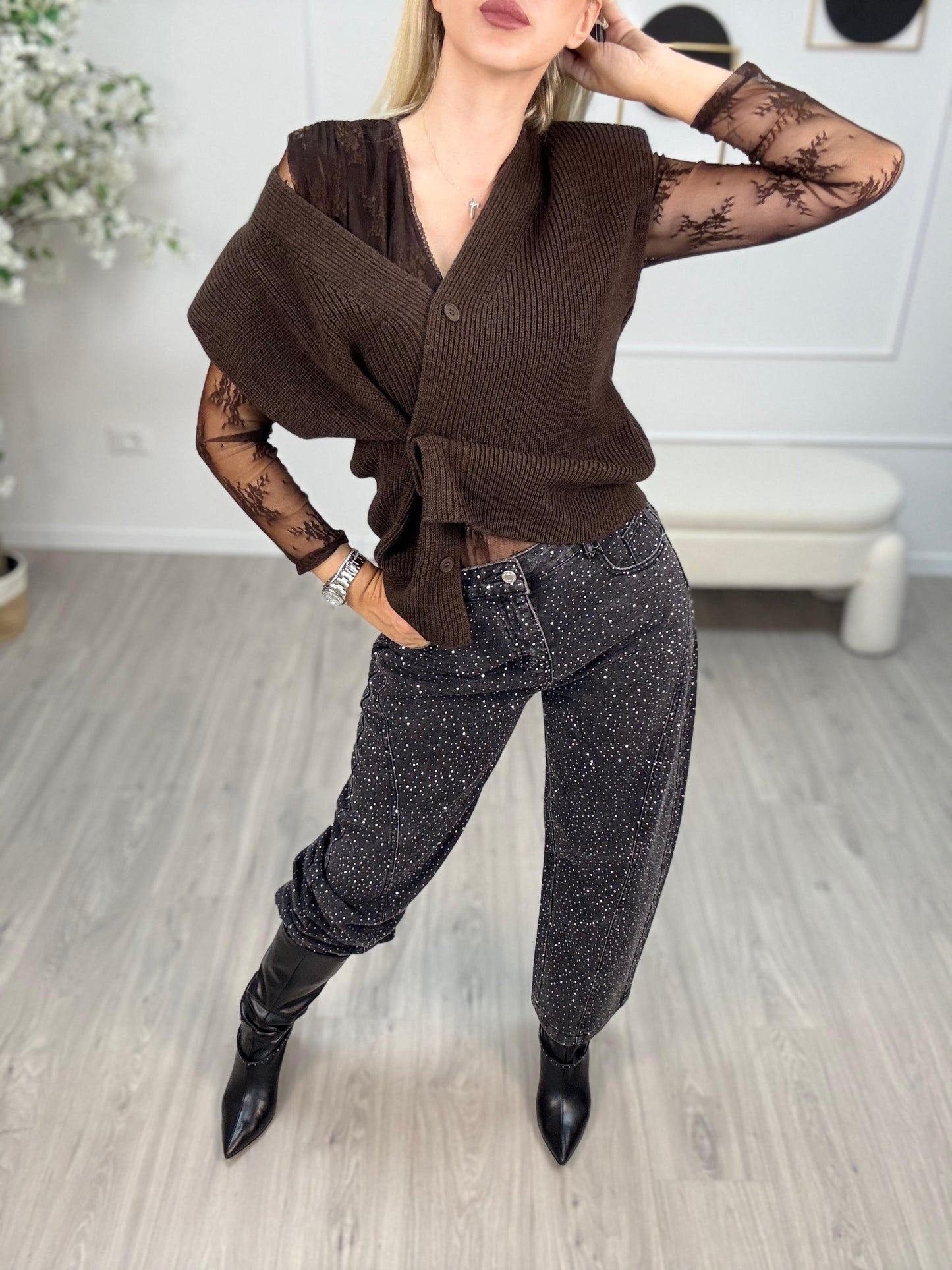 Giuseppina - Gilet da donna in maglia punto pannocchia moro