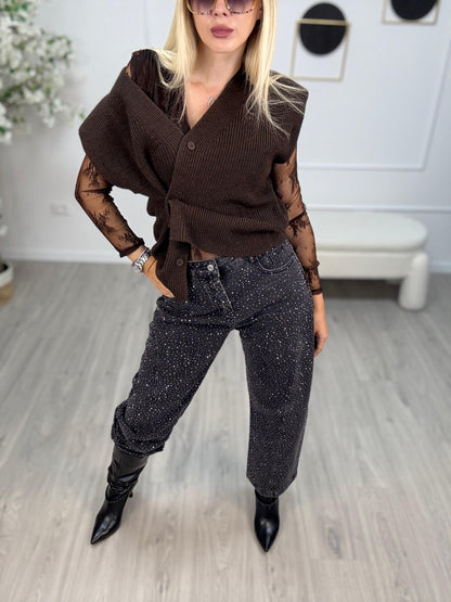 Giuseppina - Gilet da donna in maglia punto pannocchia moro