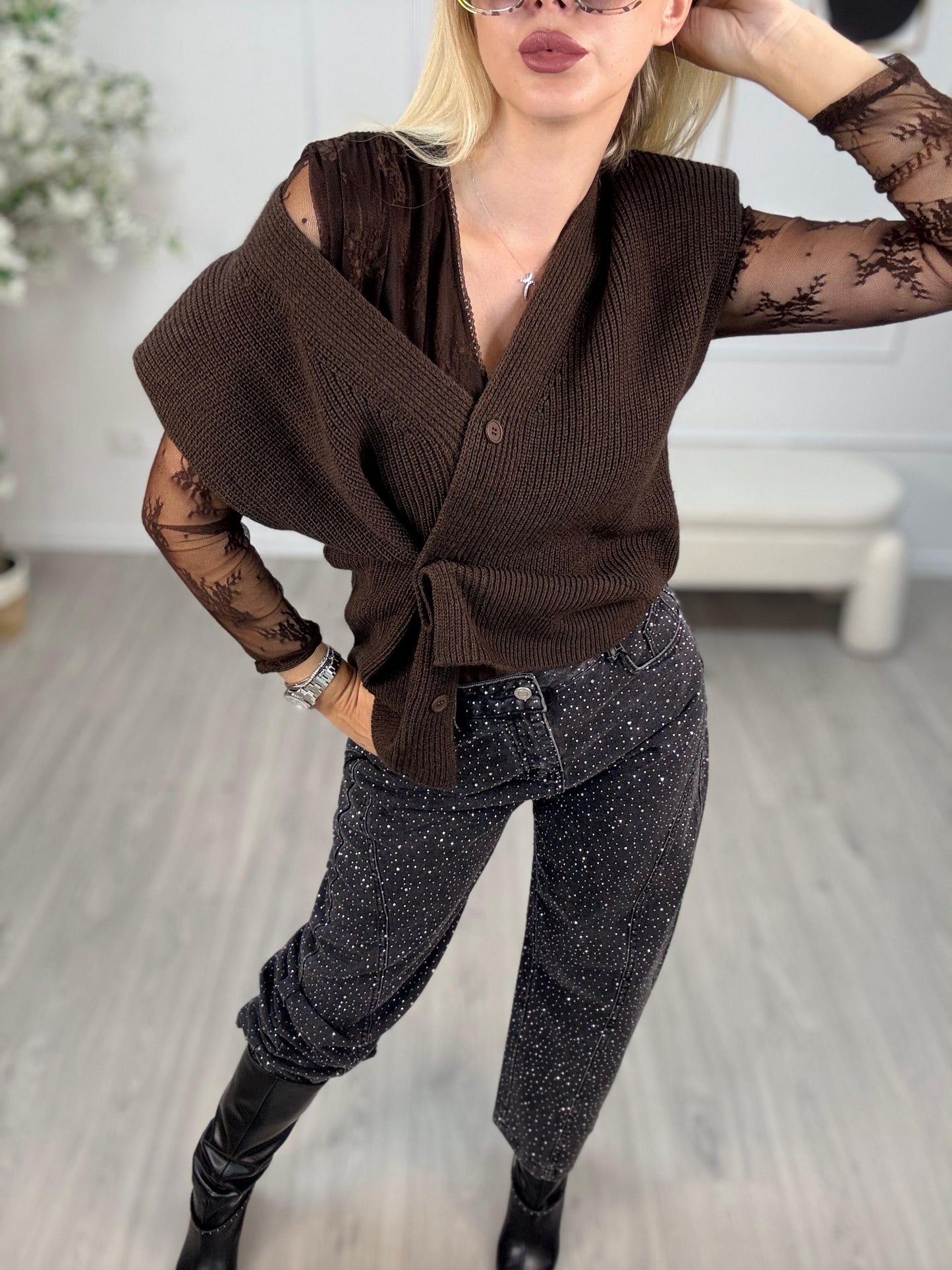 Giuseppina - Gilet da donna in maglia punto pannocchia moro