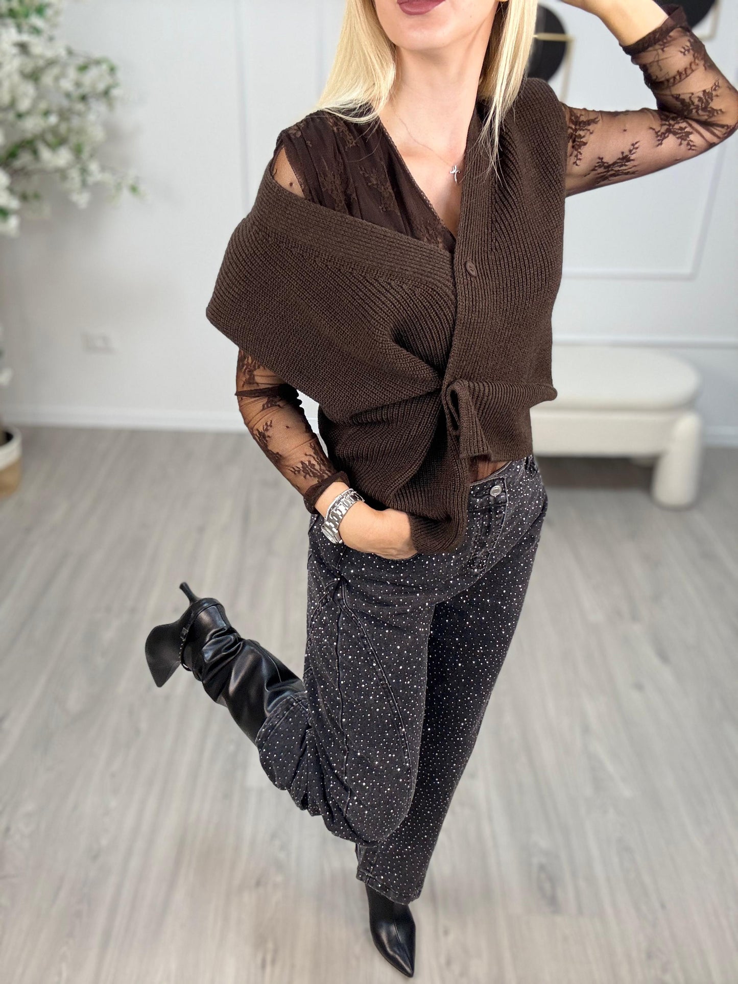 Giuseppina - Gilet da donna in maglia punto pannocchia moro