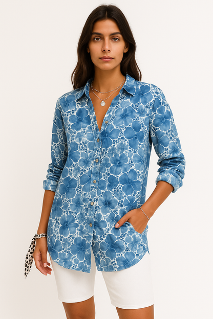 Indira - Camicia Donna Floreale Leggera e Versatile Vita Marina Fiori Viola