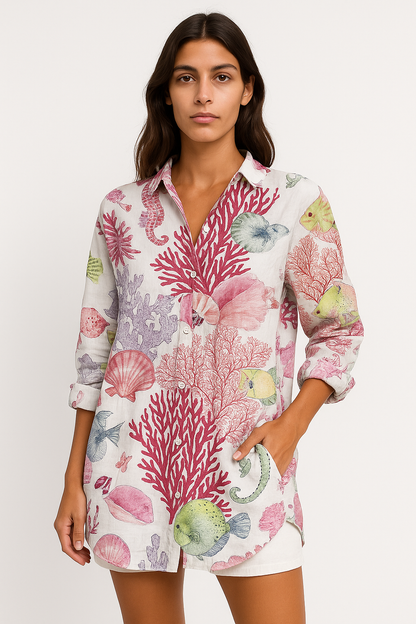 Indira - Camicia Donna Floreale Leggera e Versatile Vita Marina Rosa