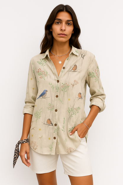Indira - Camicia Donna Floreale Leggera e Versatile Vita Marina Uccelli