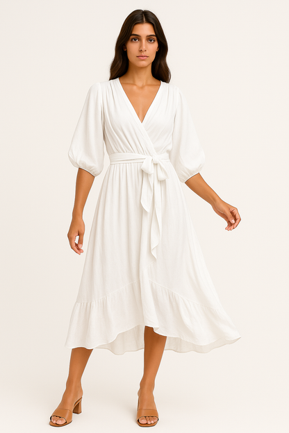 Ippolita - Abito Elegante Donna in Chiffon con Scollo a V Bianco