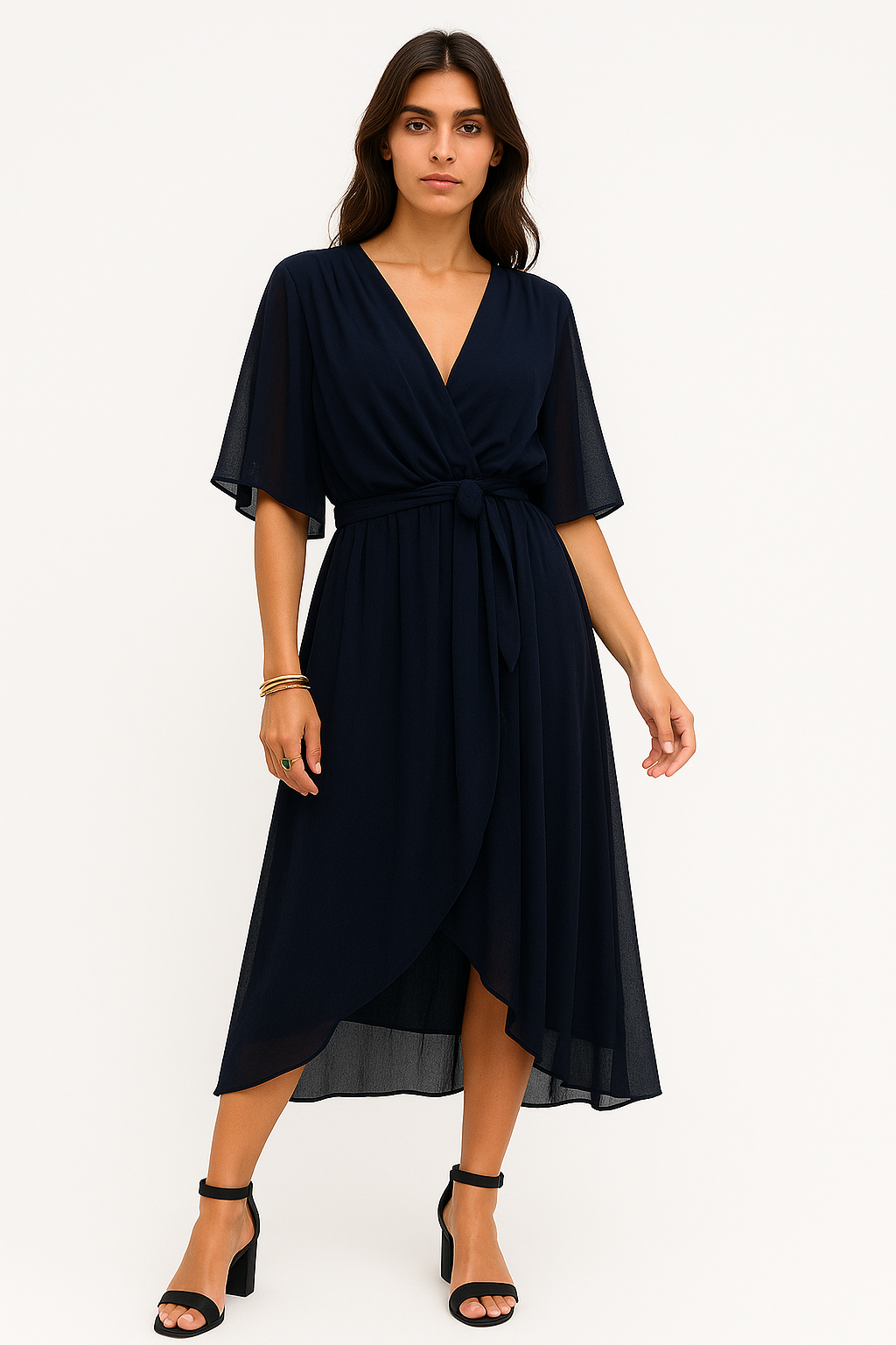 Ippolita - Abito Elegante Donna in Chiffon con Scollo a V Nero