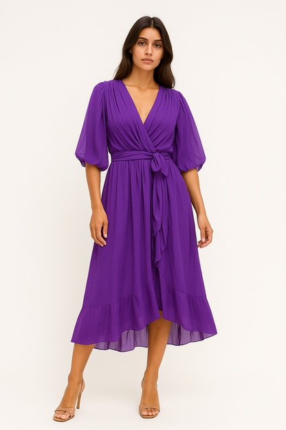Ippolita - Abito Elegante Donna in Chiffon con Scollo a V Viola