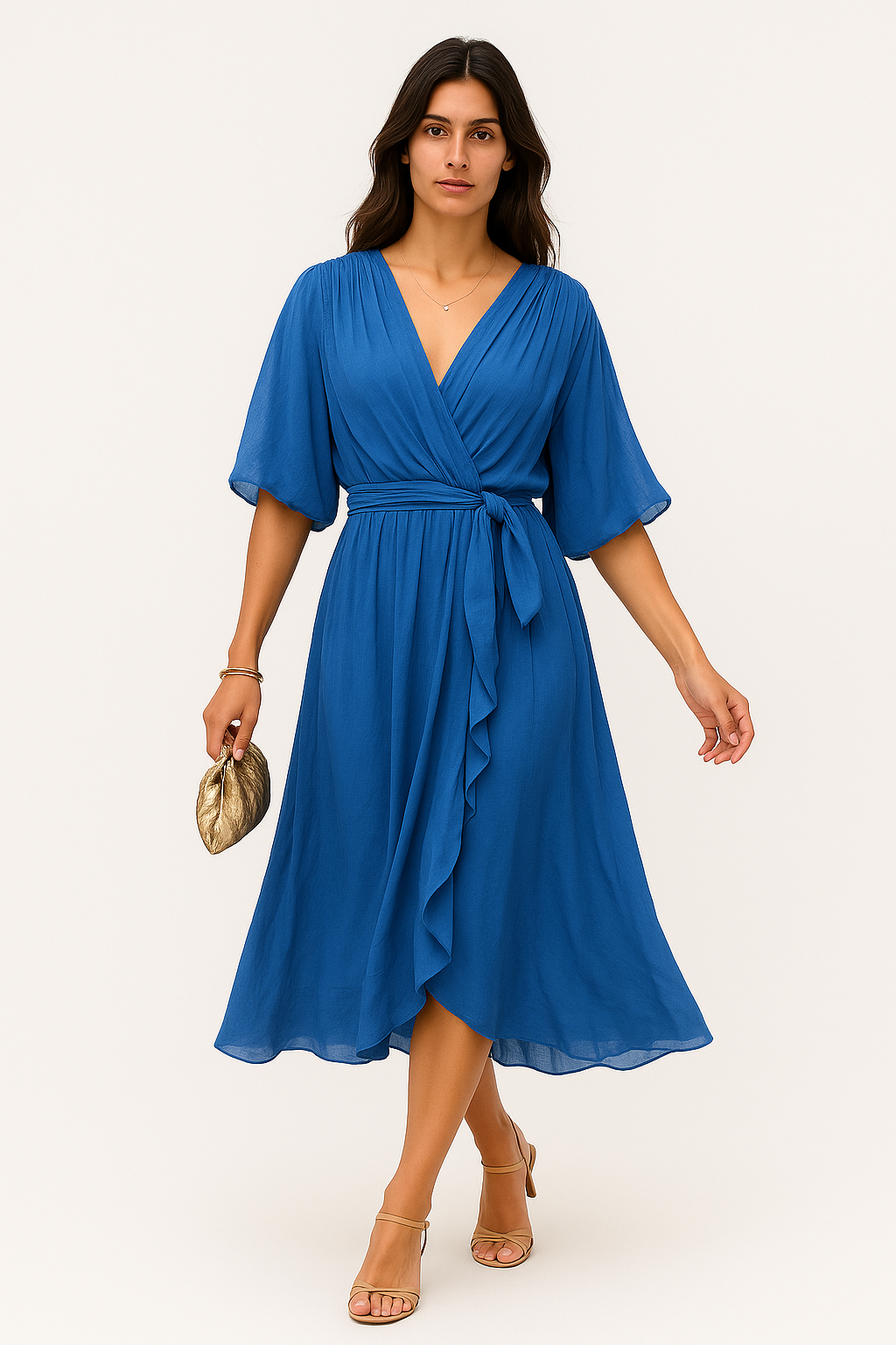 Irene - Abito Donna Midi con Design Avvolgente Blu