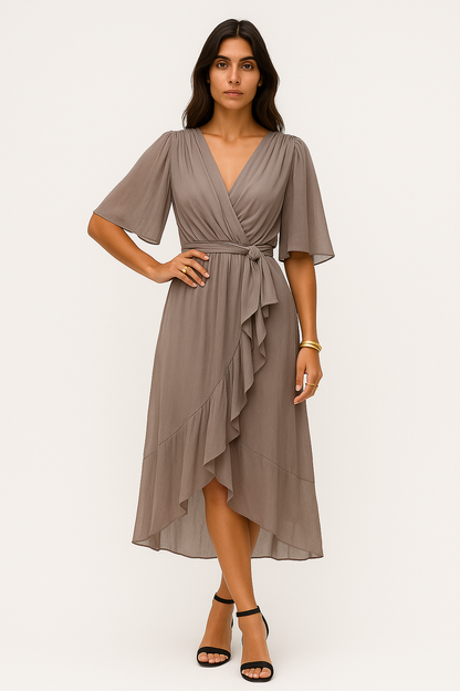 Irene - Abito Donna Midi con Design Avvolgente Grigio