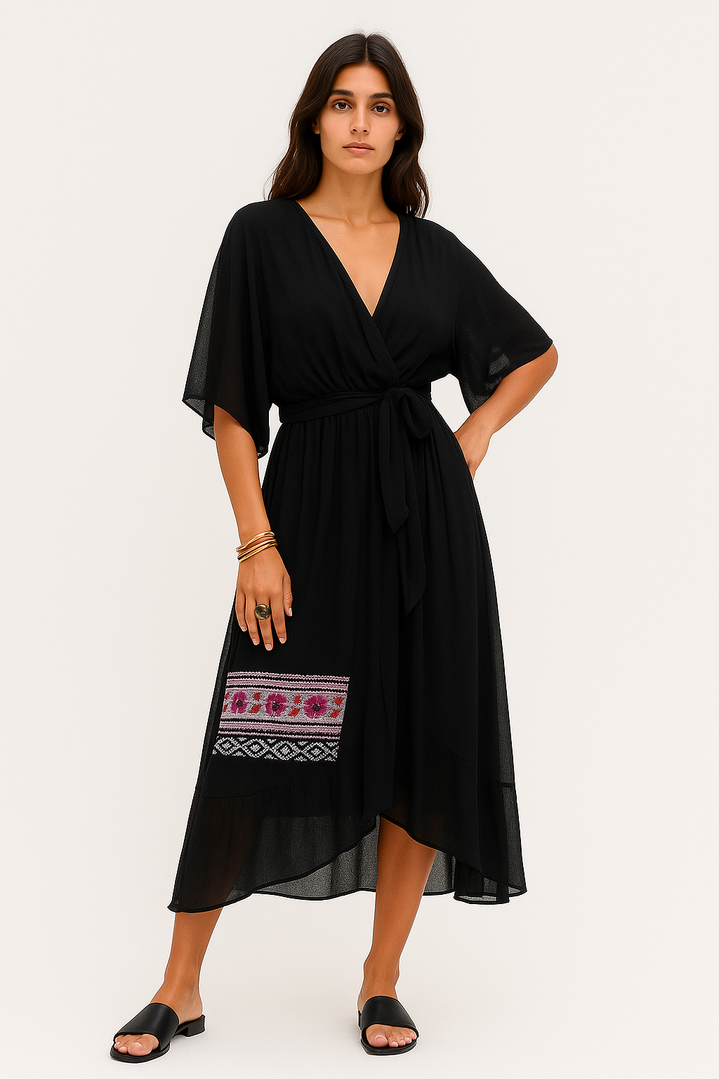 Irene - Abito Donna Midi con Design Avvolgente Nero