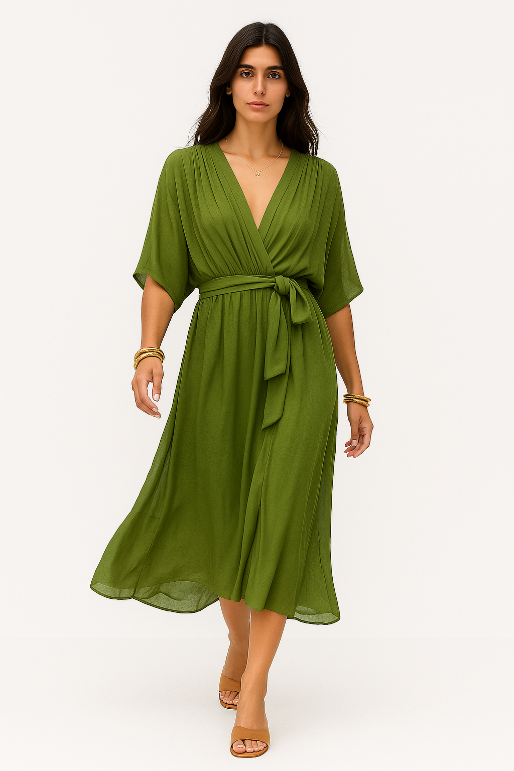 Irene - Abito Donna Midi con Design Avvolgente Verde