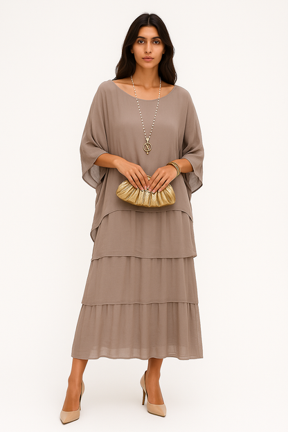 Iride - Abito Maxi Ampio con Scollo Rotondo per Donna Grigio