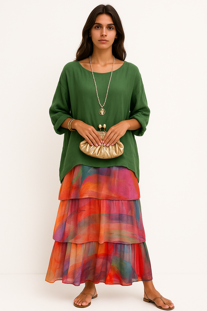 Iride - Abito Maxi Ampio con Scollo Rotondo per Donna Multicolore