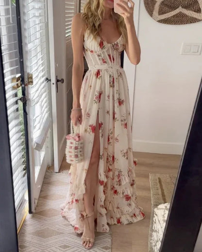 Isa - Abito Maxi Elegante con Stampa Floreale Bianco