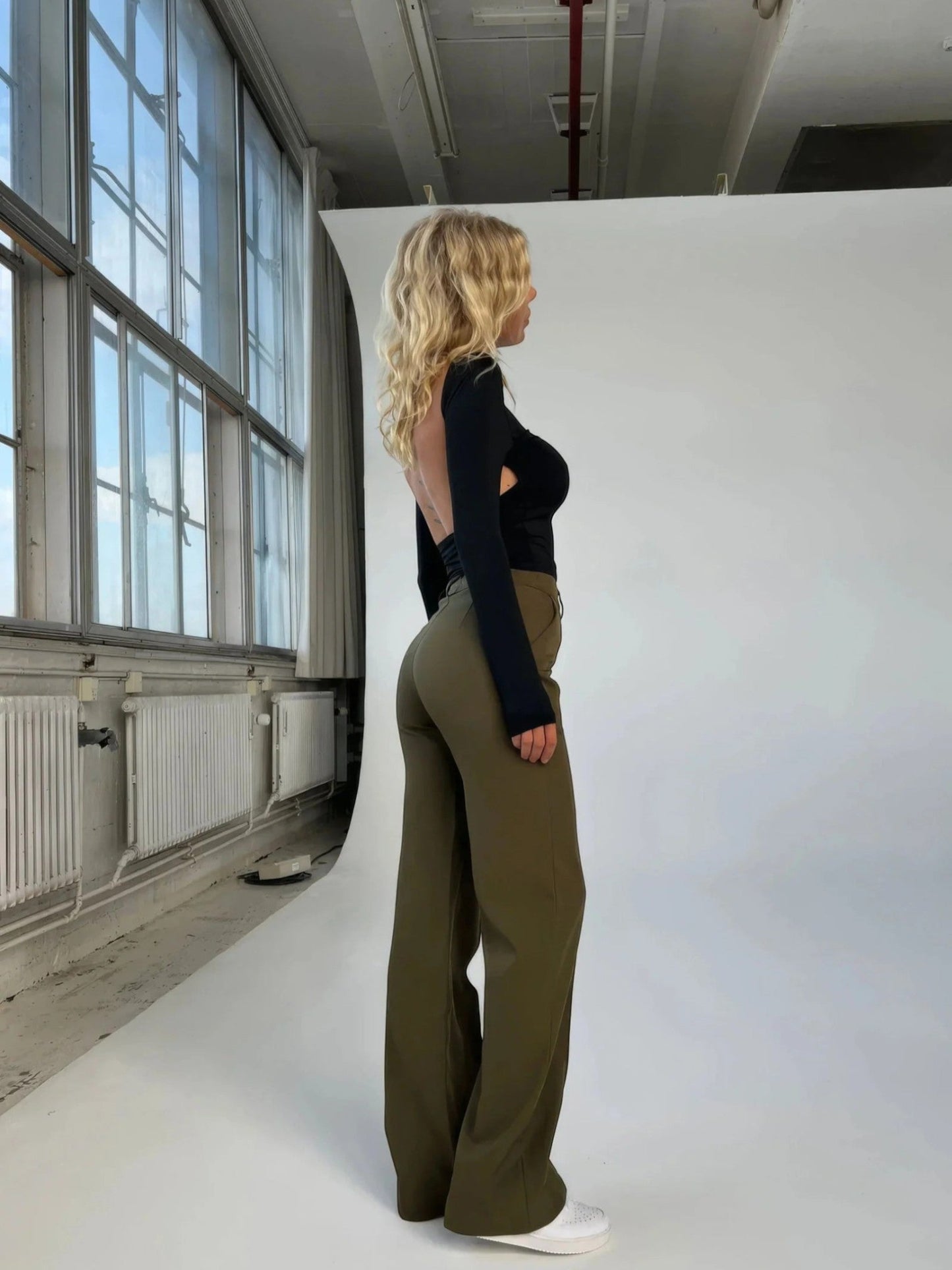 Isabella - Pantaloni Donna a Zampa a Vita Alta Verde