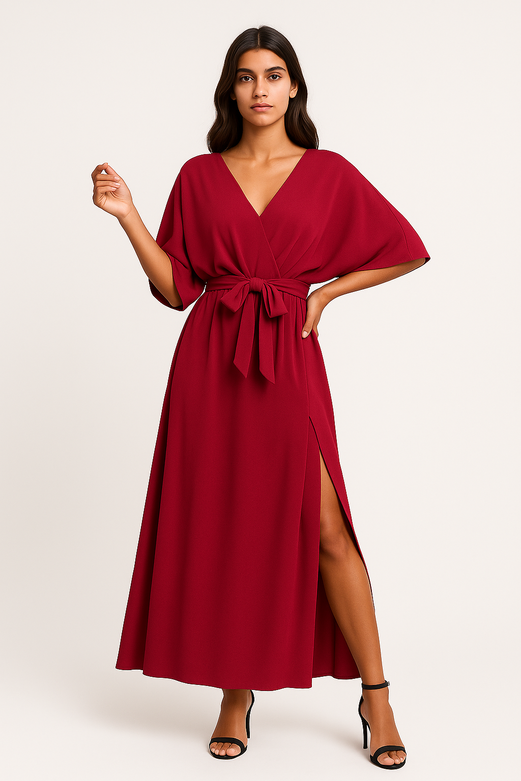 Isaura - Vestito Donna con Scollo a V e Spacco Rosso