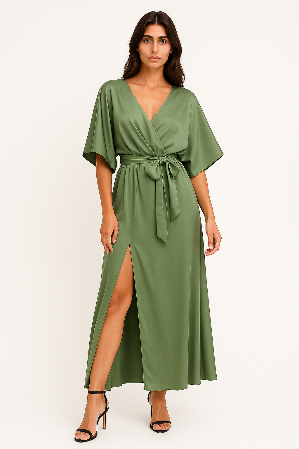 Isaura - Vestito Donna con Scollo a V e Spacco Salvia