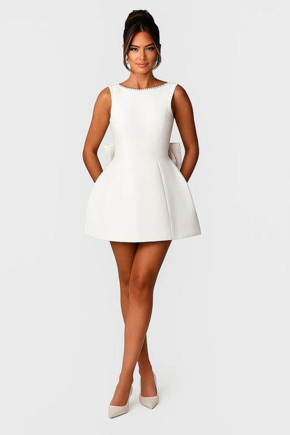 Isidora - Abito Corto Donna con Fiocco Elegante Bianco