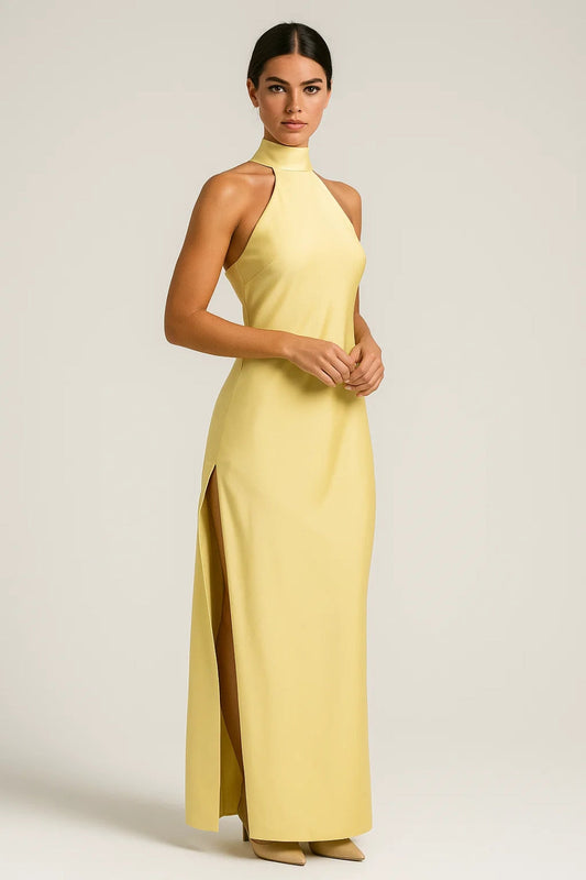 Isma - Abito Lungo Donna con Scollo All’Americana Giallo