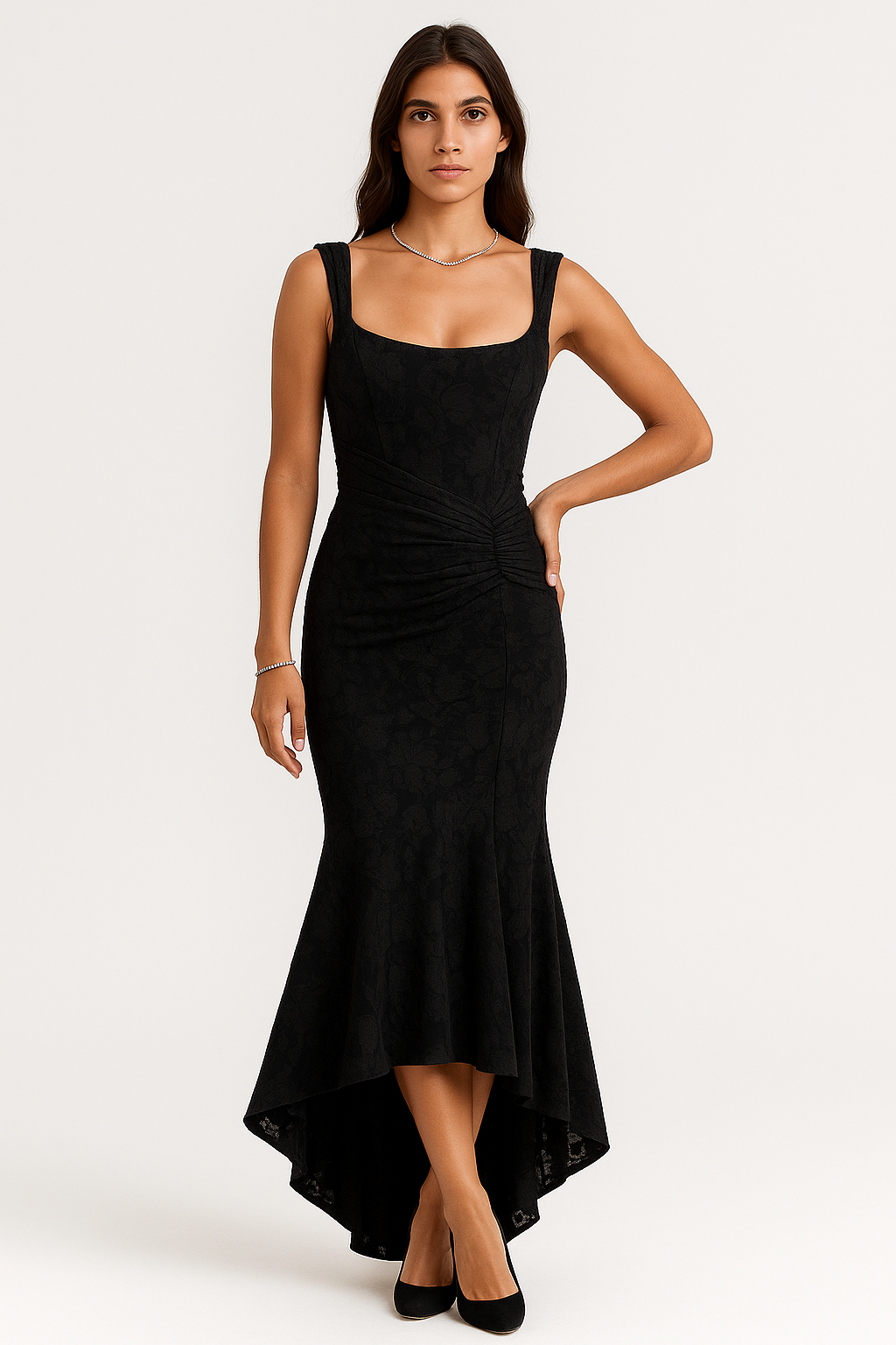 Isotta - Abito Cerimonia Donna con Stampa Floreale Vintage Nero