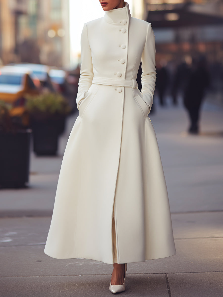 Italia - Regal White Military-Inspired Wool Coat Bianco