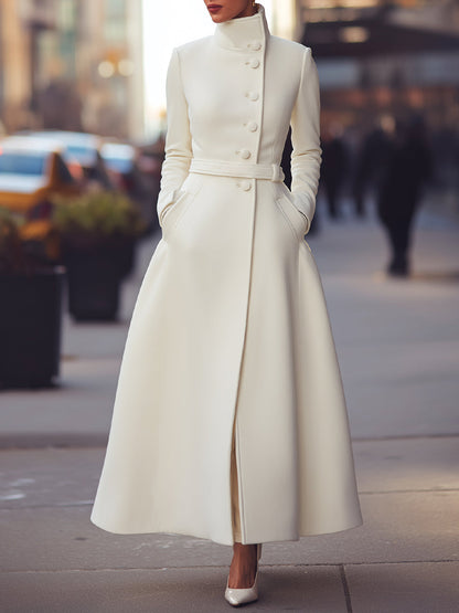 Italia - Regal White Military-Inspired Wool Coat Bianco