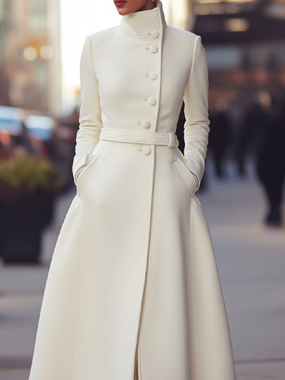 Italia - Regal White Military-Inspired Wool Coat Bianco