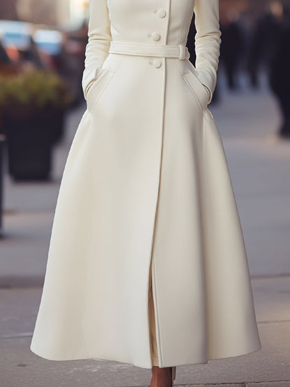 Italia - Regal White Military-Inspired Wool Coat Bianco