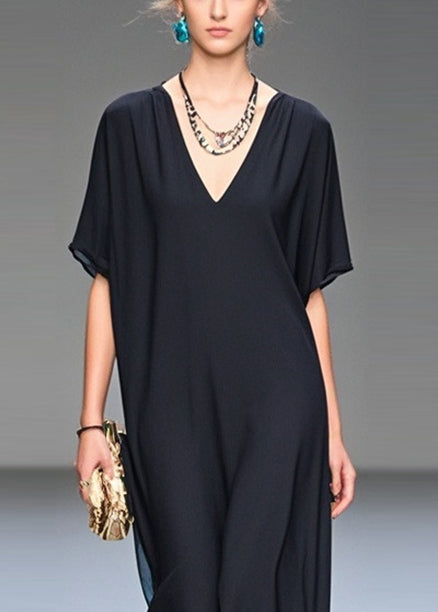 Greta - Abito Lungo Nero Elegante Estivo