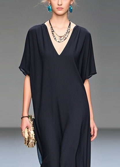 Greta - Abito Lungo Nero Elegante Estivo