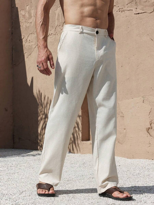 Hamiltone - Pantalone Casual Uomo Bianco Dritto Estivo