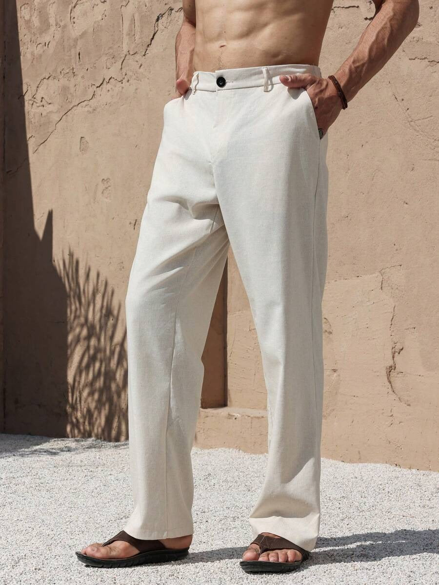 Hamiltone - Pantalone Casual Uomo Bianco Dritto Estivo