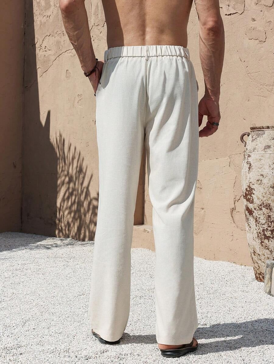 Hamiltone - Pantalone Casual Uomo Bianco Dritto Estivo