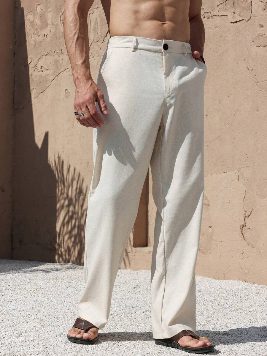 Hamiltone - Pantalone Casual Uomo Bianco Dritto Estivo