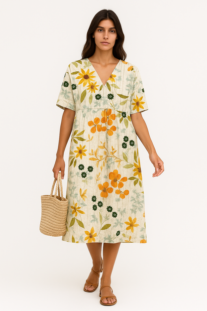 Ivana - Abito Estivo Donna Chic con Motivo Floreale Giallo