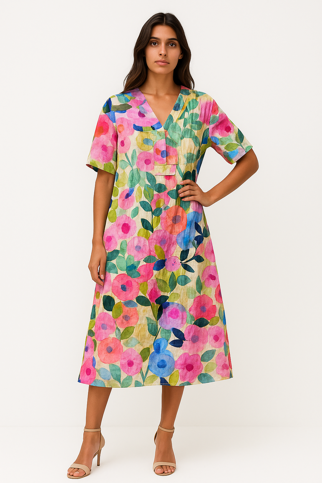 Ivana - Abito Estivo Donna Chic con Motivo Floreale Rosa