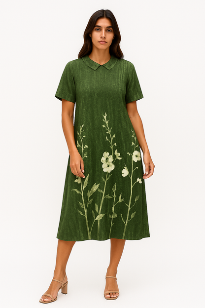 Ivana - Abito Estivo Donna Chic con Motivo Floreale Verde