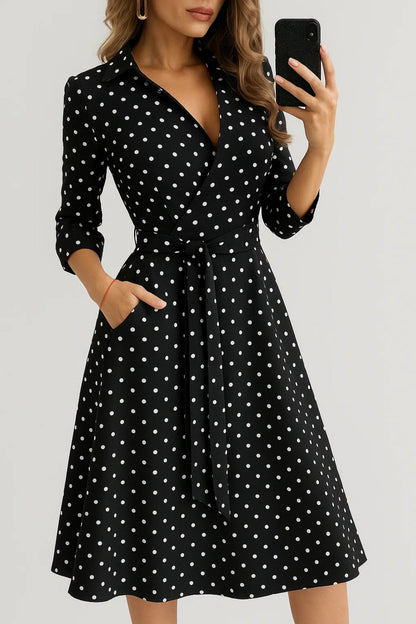 Ivette - Abito Portafoglio Midi Donna Elegante Chic Nero