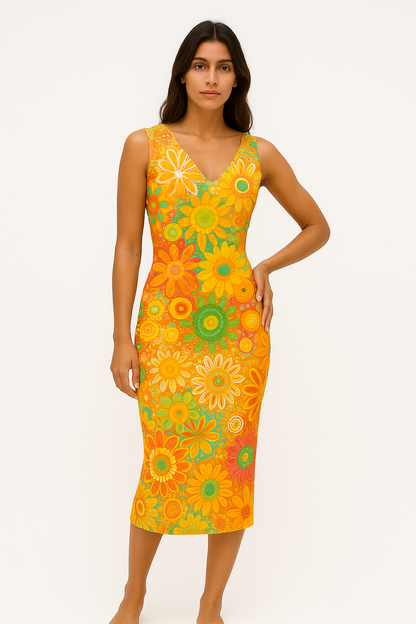 Jacquelina – Abito Floreale Elegante per Cerimonie Giallo