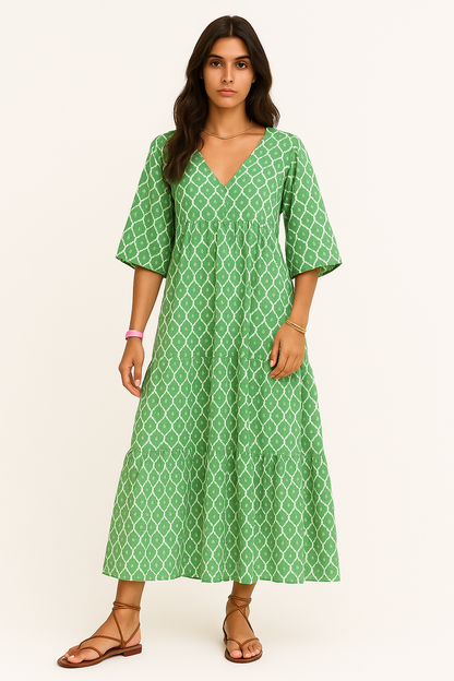 Jada – Abito Elegante Donna per Cerimonie Versatile Verde e bianco