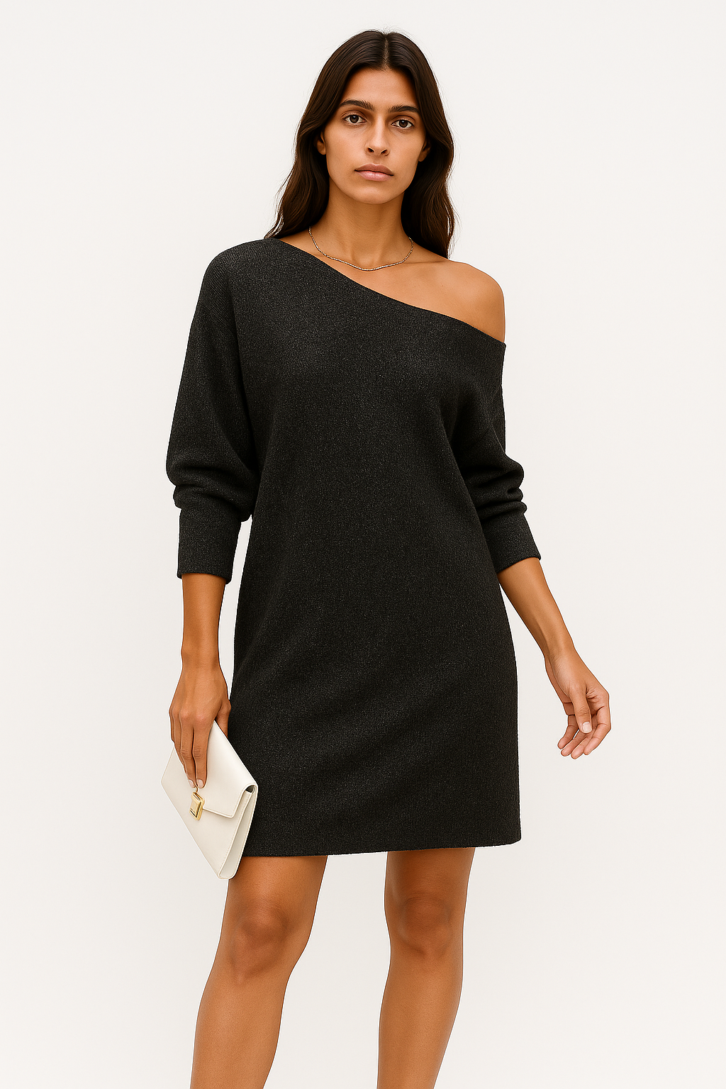 Jamila – Abito Mini Scintillante con Spalla Scoperta nero