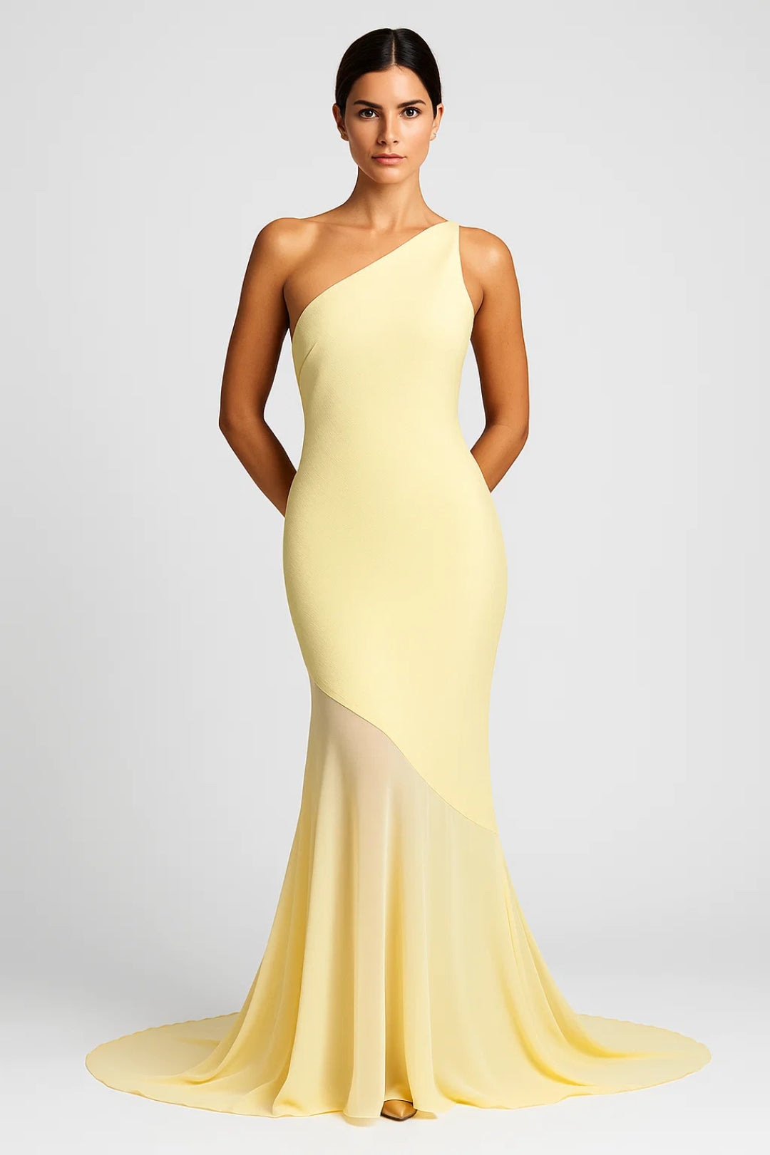 Janna – Abito Lungo Monospalla Asimmetrico in Chiffon Giallo