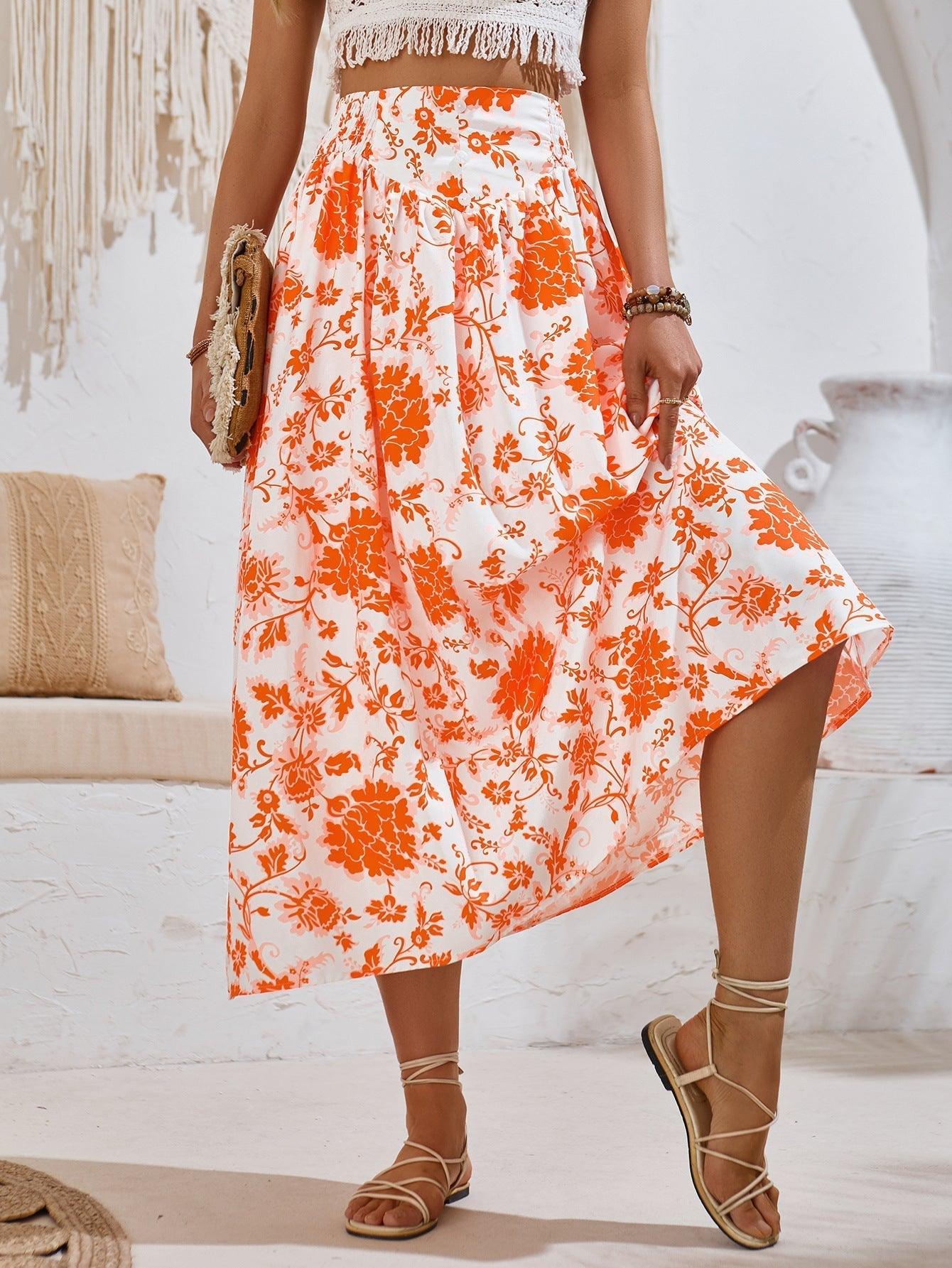Jayla – Gonna Lunga Floreale Donna Elegante e Comoda Arancione