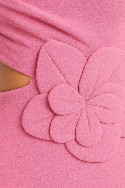 Jeanette – Abito Lungo Monospalla con Fiore 3D Rosa