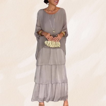 Jeannette – Vestito Maxi Donna con Collo Tondo Ampio Grigio