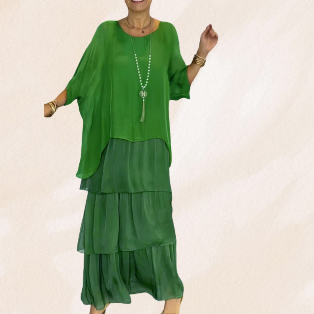 Jeannette – Vestito Maxi Donna con Collo Tondo Ampio Verde chiaro