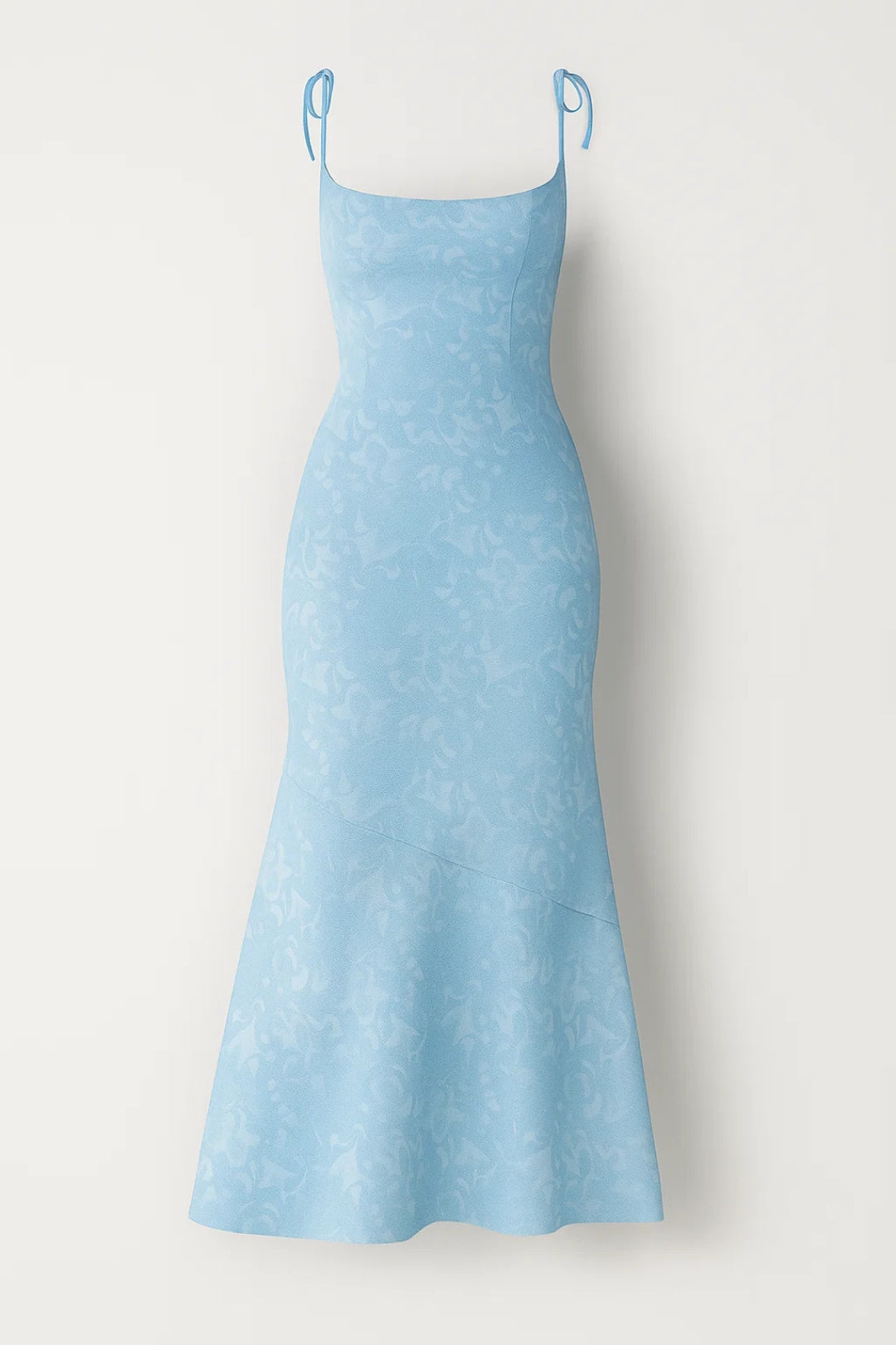Jenna – Abito Lungo Jacquard Floreale con Spalline Azzurro