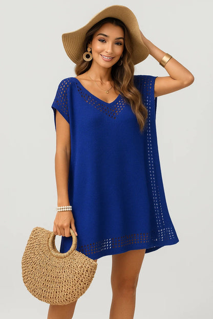 Jocelyn – Tunica da Spiaggia in Maglia Ajouré Blu cobalto