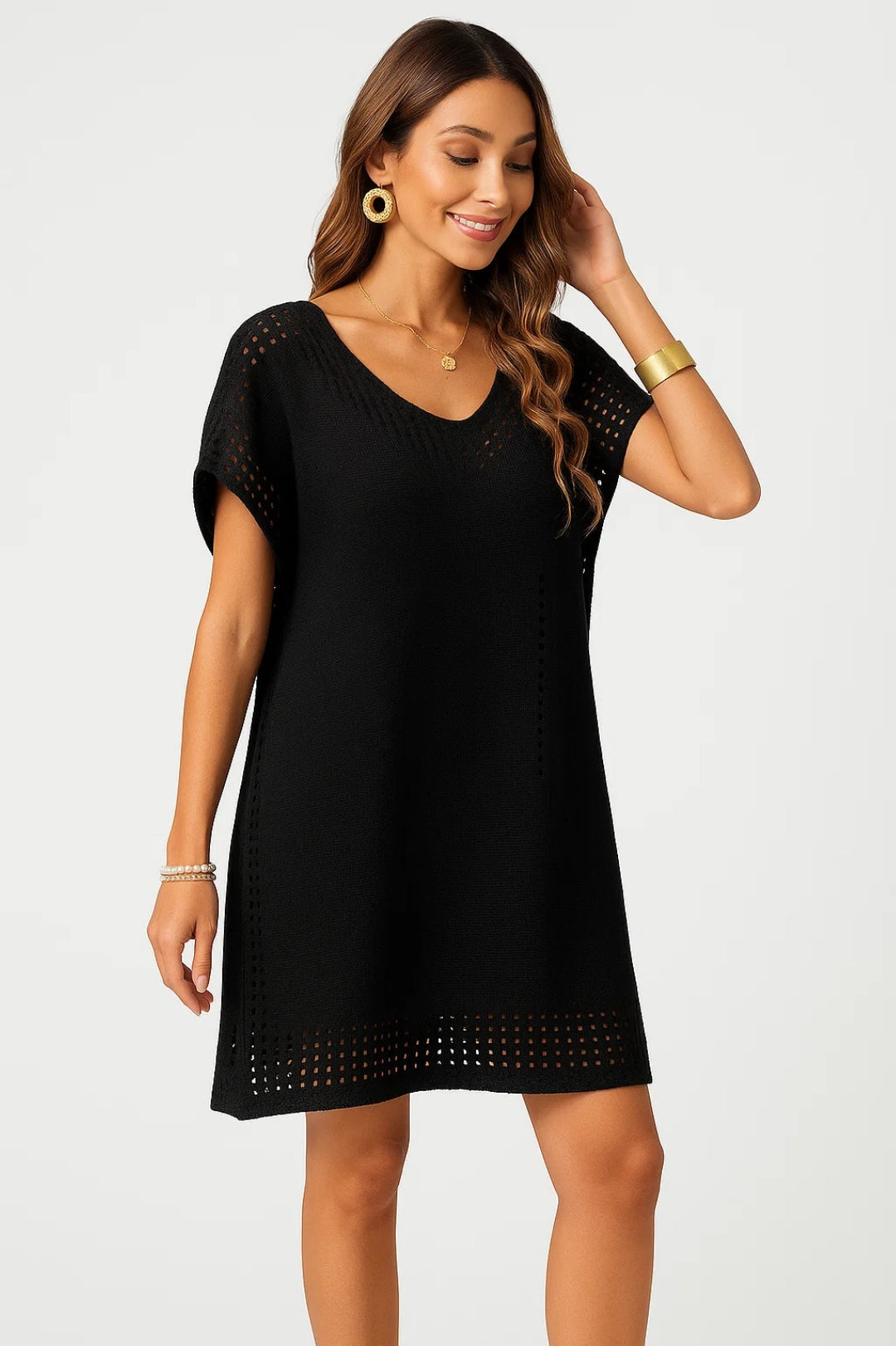 Jocelyn – Tunica da Spiaggia in Maglia Ajouré Nero